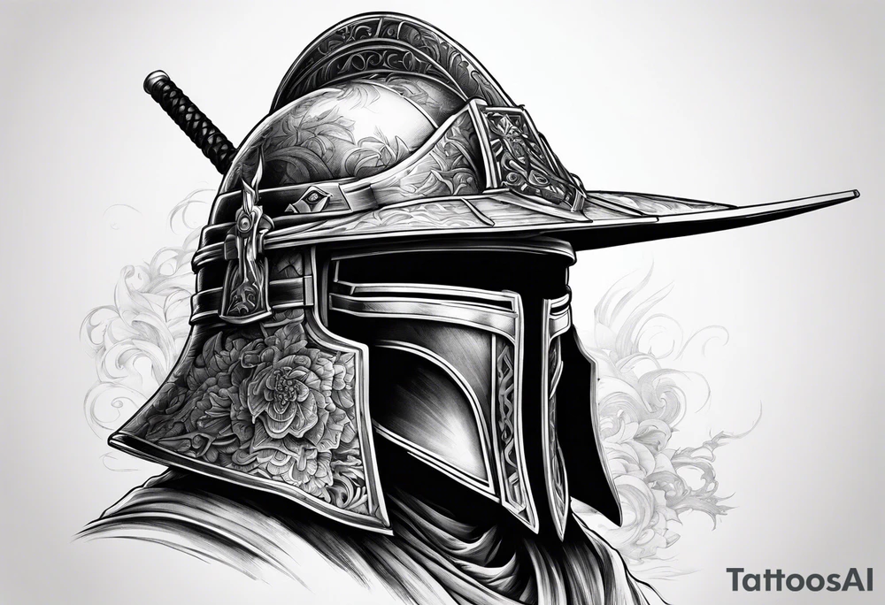 Ronin helmet with sword penetrating it tattoo idea