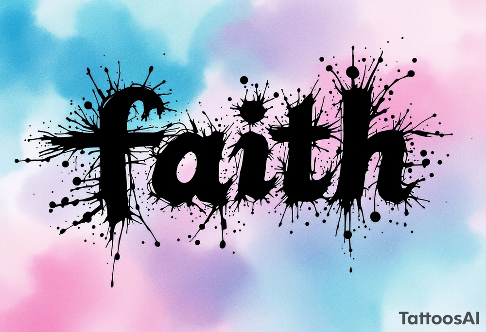 Black ink "love, faith,hope" with a watercolor background blending soft pink, lavender, and sky blue. tattoo idea