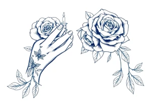 Two hands, roses, two candles, blue tattoo idea