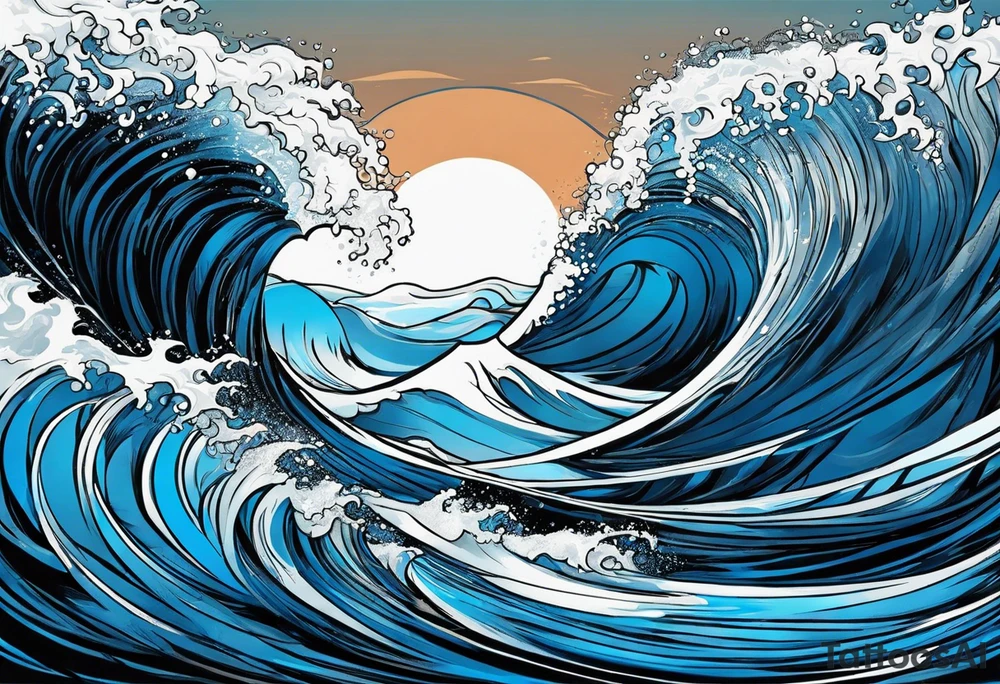 waves black with blue accent struggle perseverance under water tattoo idea