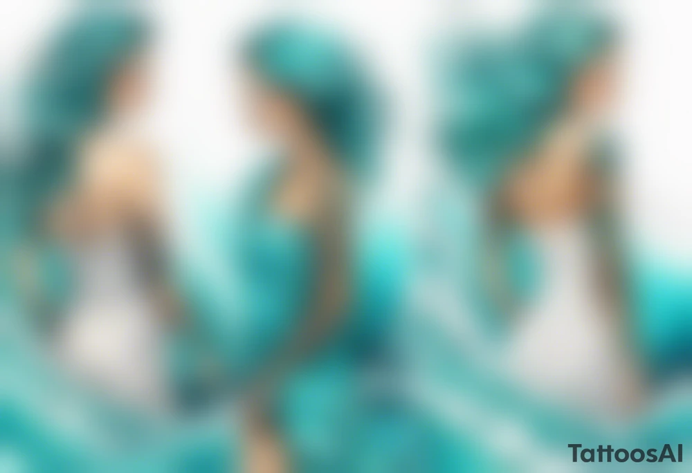 a turquoise water woman standing in the waves tattoo idea