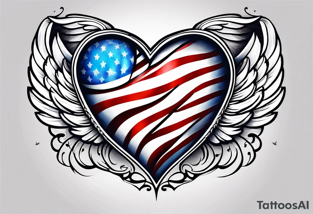 American flag inside of a heart with angel wings tattoo idea