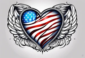 American flag inside of a heart with angel wings tattoo idea