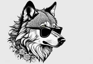 Chill wolf wearing sunglasses tattoo idea