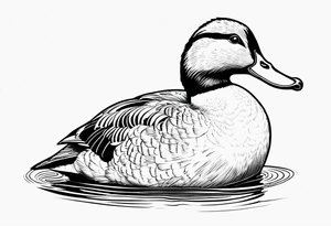 Dabbling Duck with no feet wearing a small jacket that says "XRP" on it tattoo idea