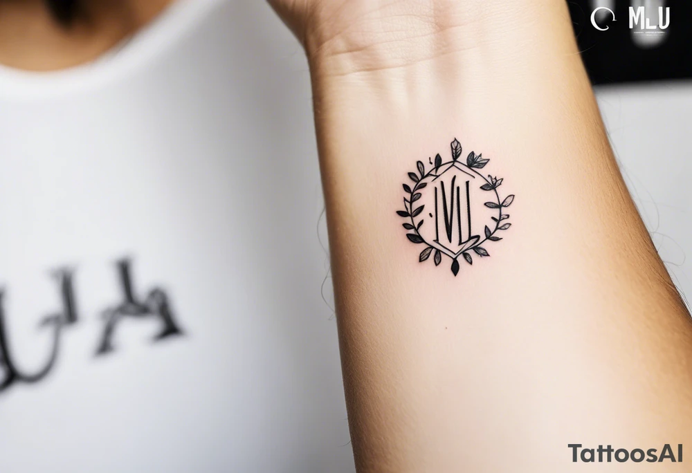 small tattoo on the forearm with the initials MLJ, date of birth 22/09/22 in the style of a moluccan tattoo tattoo idea