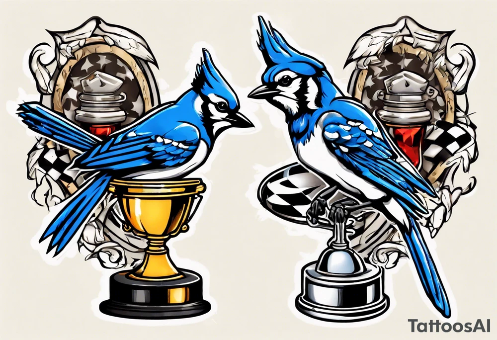 bluejay holding a trophy tattoo idea