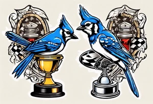 bluejay holding a trophy tattoo idea