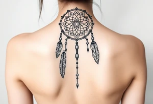 native dreamcatcher with flowing feathers and sacred beads tattoo idea