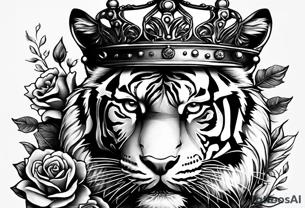 A tiger with crown and smoke rose times clocks tattoo idea A tiger with crown and smoke rose times clocks tattoo idea