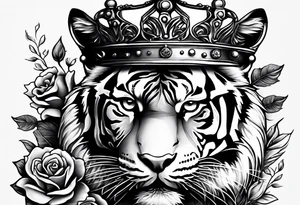 A tiger with crown and smoke rose times clocks tattoo idea