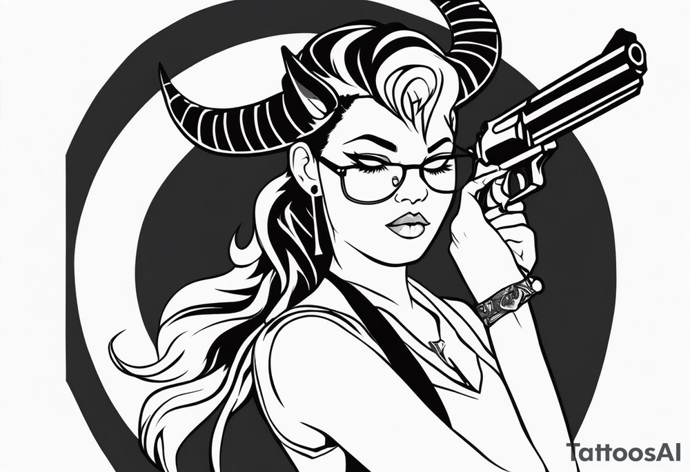 capricorn girl with gun tattoo idea