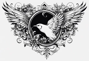 flowers swirls wings tattoo idea