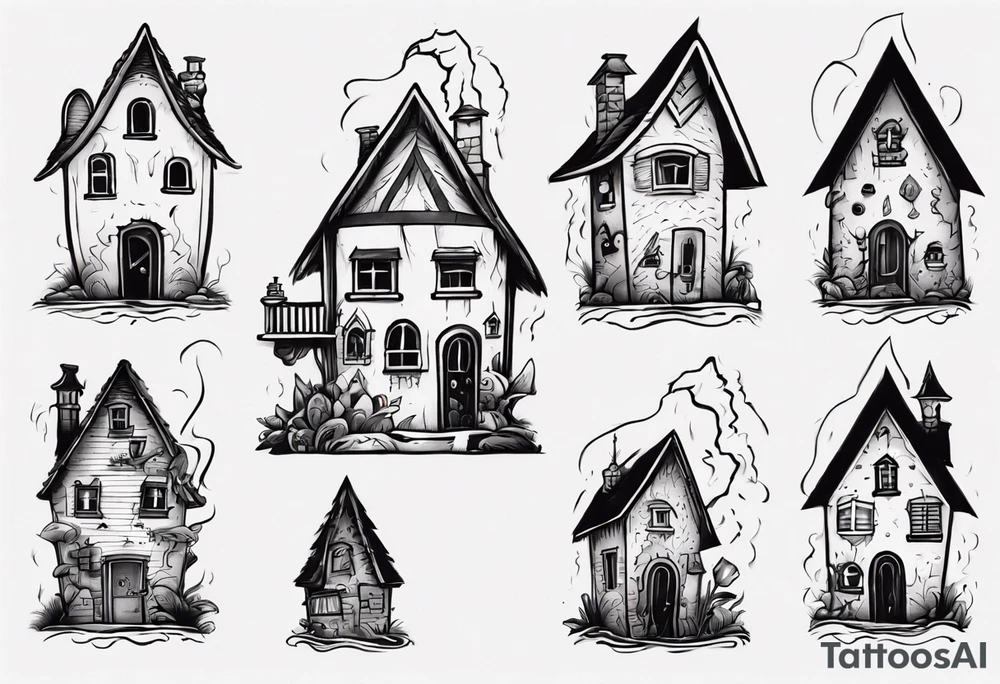 A little house with a monster coming out of its pointy roof tattoo idea