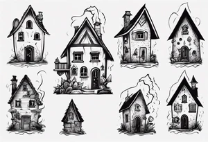 A little house with a monster coming out of its pointy roof tattoo idea