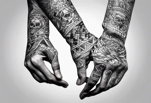 hand skeleton pixelated tattoo idea