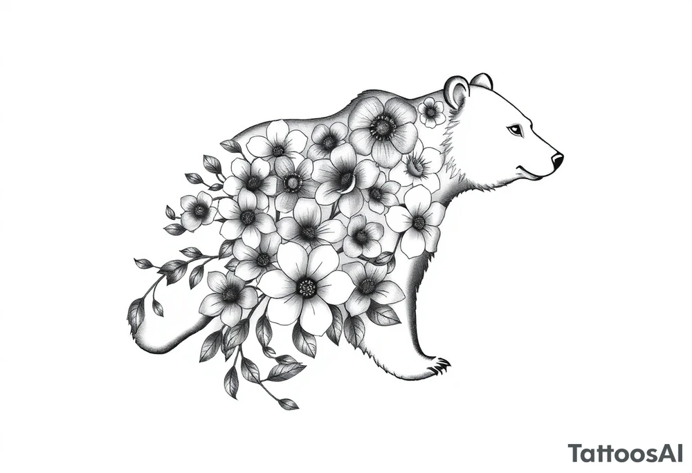 Bear silhouette with flowers tattoo idea
