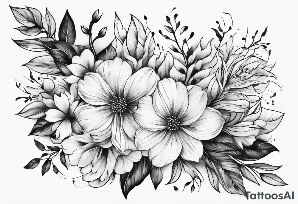 Verticle arm wrap of soft flowers and leaves forearm tattoo idea