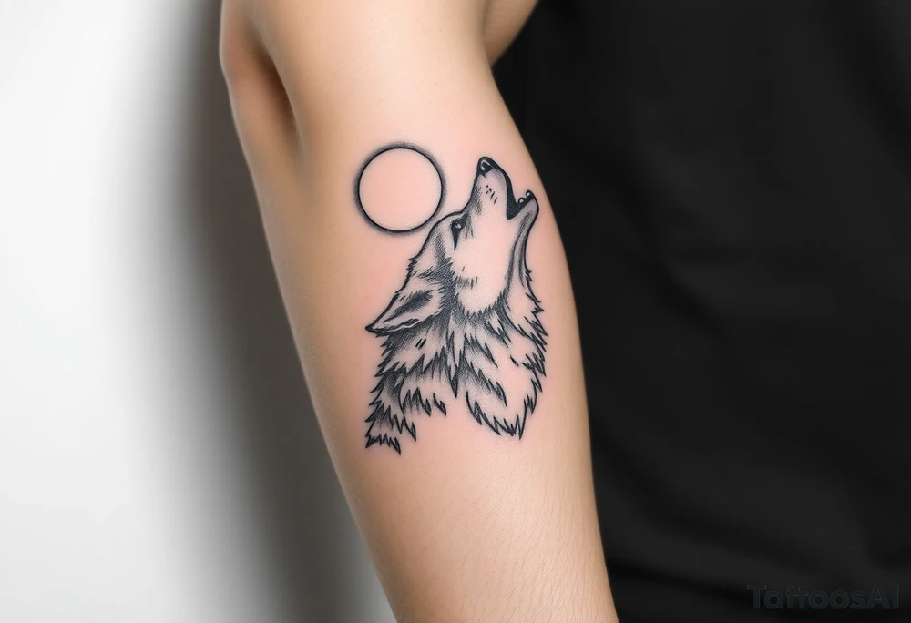 Realistic wolf howling at the moon tattoo idea