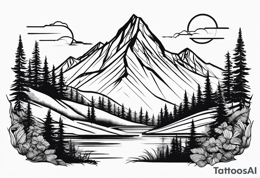 Mountain outline single line tattoo idea