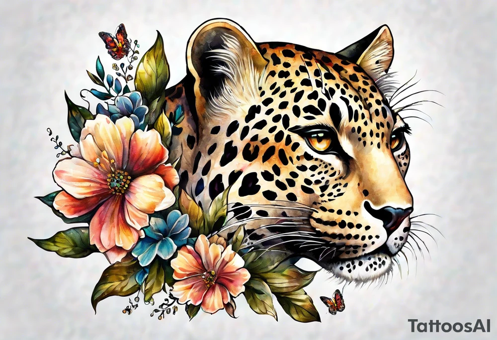 whole leopard body made out of vintage floral flowers tattoo idea