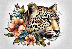 whole leopard body made out of vintage floral flowers tattoo idea