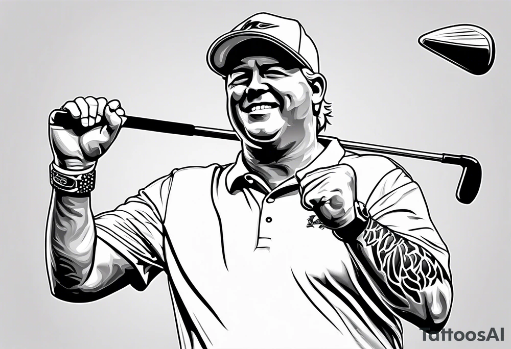 Professional golfer John Daly holding a putter in one hand while celebrating a victory. tattoo idea