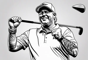 Professional golfer John Daly holding a putter in one hand while celebrating a victory. tattoo idea