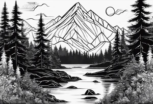 Wald silhouette mit geometrik muster im hintergrund tattoo idea
