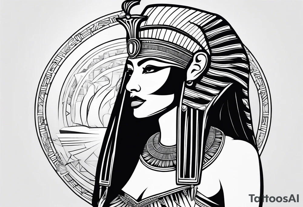 black and white Egyptian goddess Isis tattoo idea