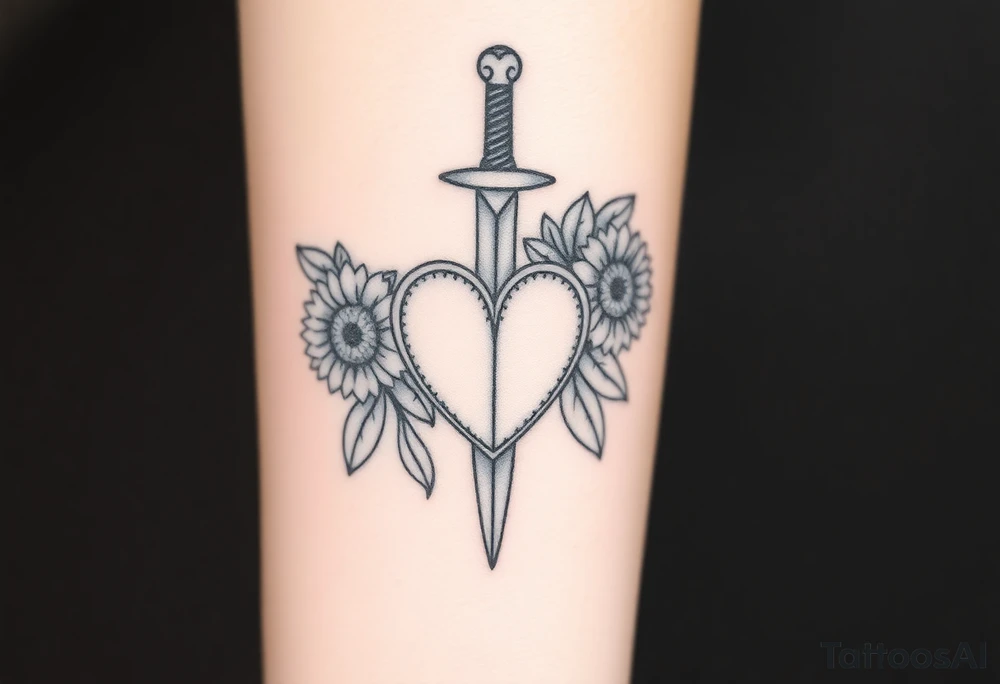dagger piercing a heart with roses and sunflowers tattoo idea dagger piercing a heart with roses and sunflowers tattoo idea