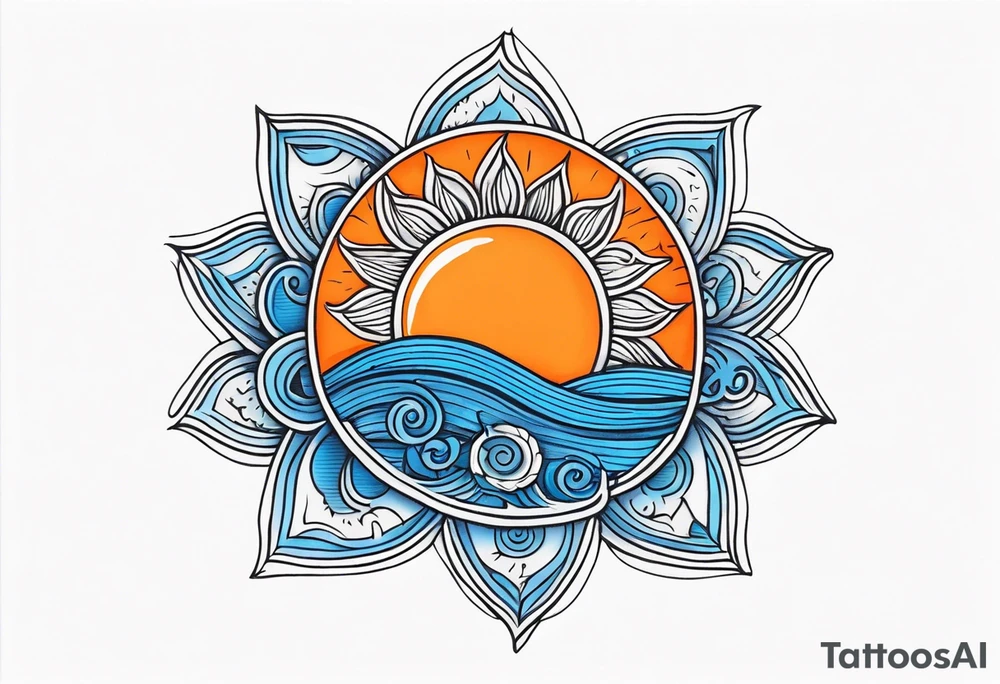 Orange sun with blue ohm tattoo idea