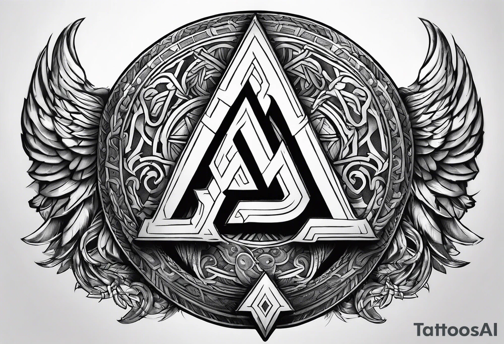 Valhalla sword round shield axe Valknut steps fire chains tattoo idea Valhalla sword round shield axe Valknut steps fire chains tattoo idea