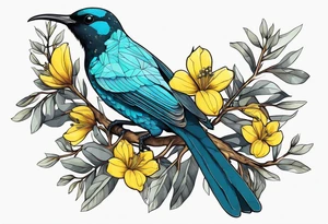 Tui bird in Kowhai tree tattoo idea