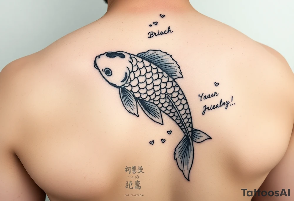 traditional koi fish swimming upstream through turbulent waves tattoo idea