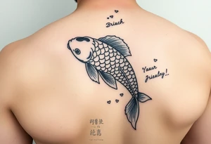 traditional koi fish swimming upstream through turbulent waves tattoo idea