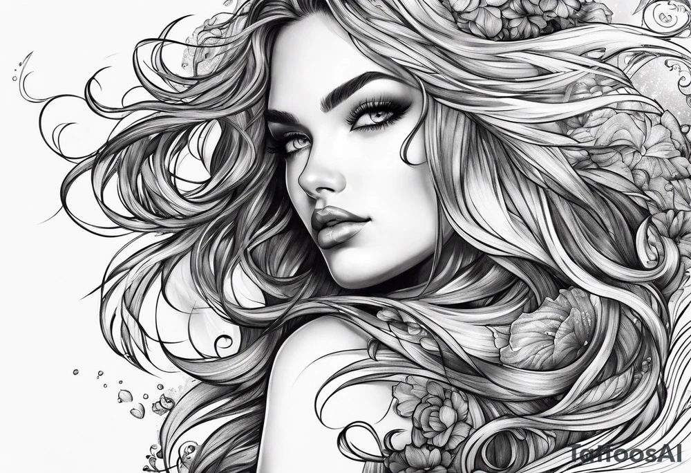 Wildly flowing mermaid hair tattoo idea