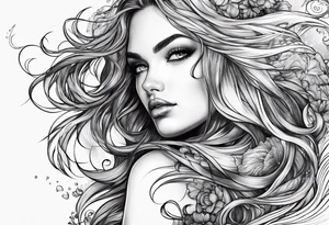 Wildly flowing mermaid hair tattoo idea