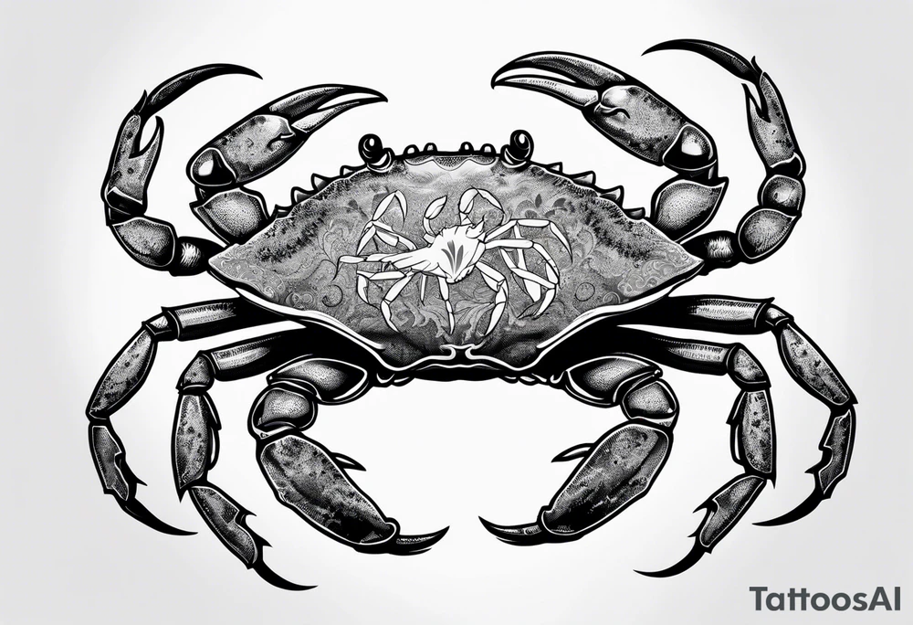Zodiac crab embedded in tree tattoo idea