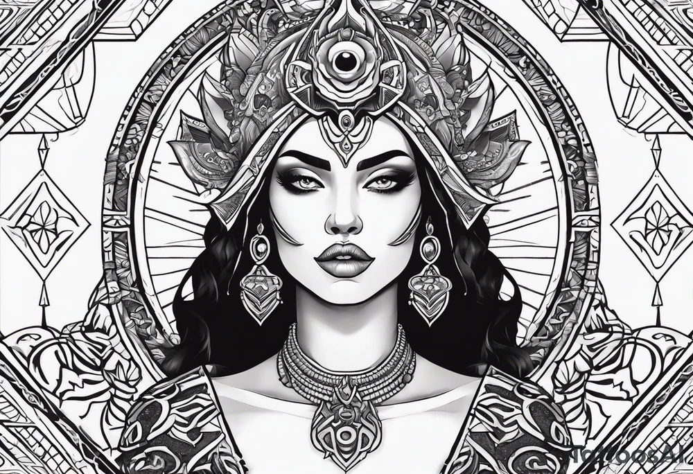 kali, alien goddess, valkrye, pirate, zenza, lotus, wing, pachamama, skull tattoo idea