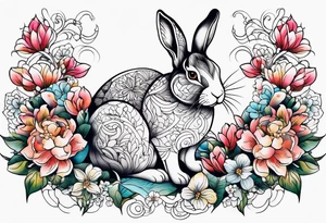 Rabbit and flowers tattoo idea