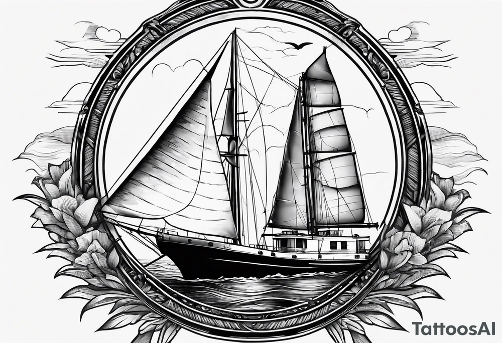 maritime lighthouse in a front view sailboat serving as a mast for a sail. tattoo idea