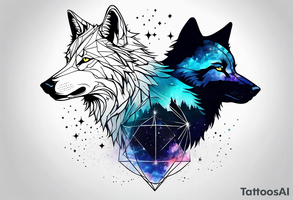 Constellation, two animal wolf, géométric tattoo idea