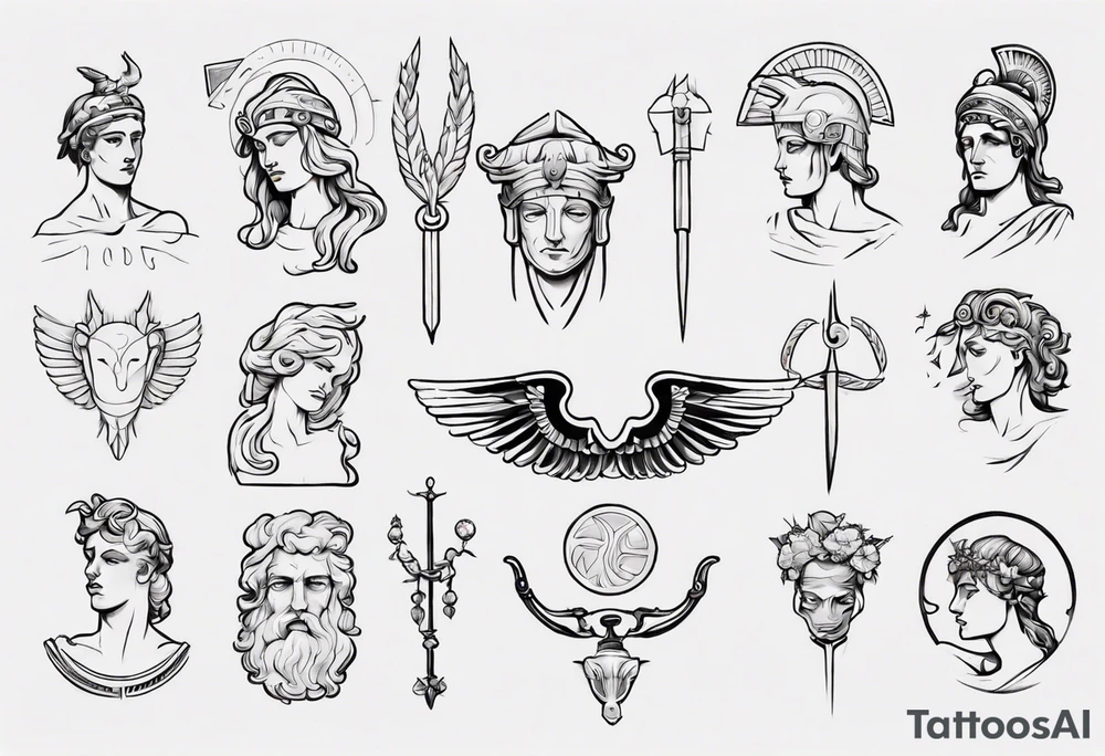 minimalist greek/roman mythology fine-linework tattoo idea