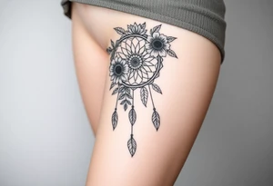 Sunflowers and roses dreamcatcher tattoo idea