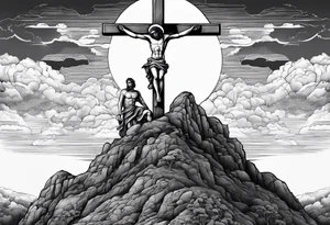 3 people crucified on a hill facing west tattoo idea