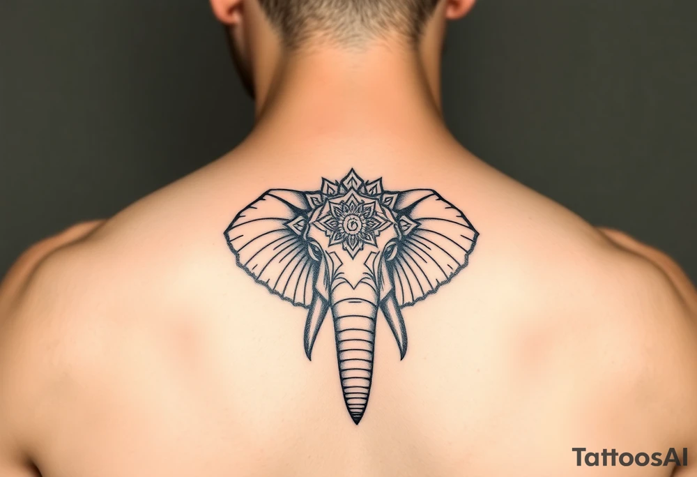 powerful majestic elephant head mandala upturned trunk tattoo idea