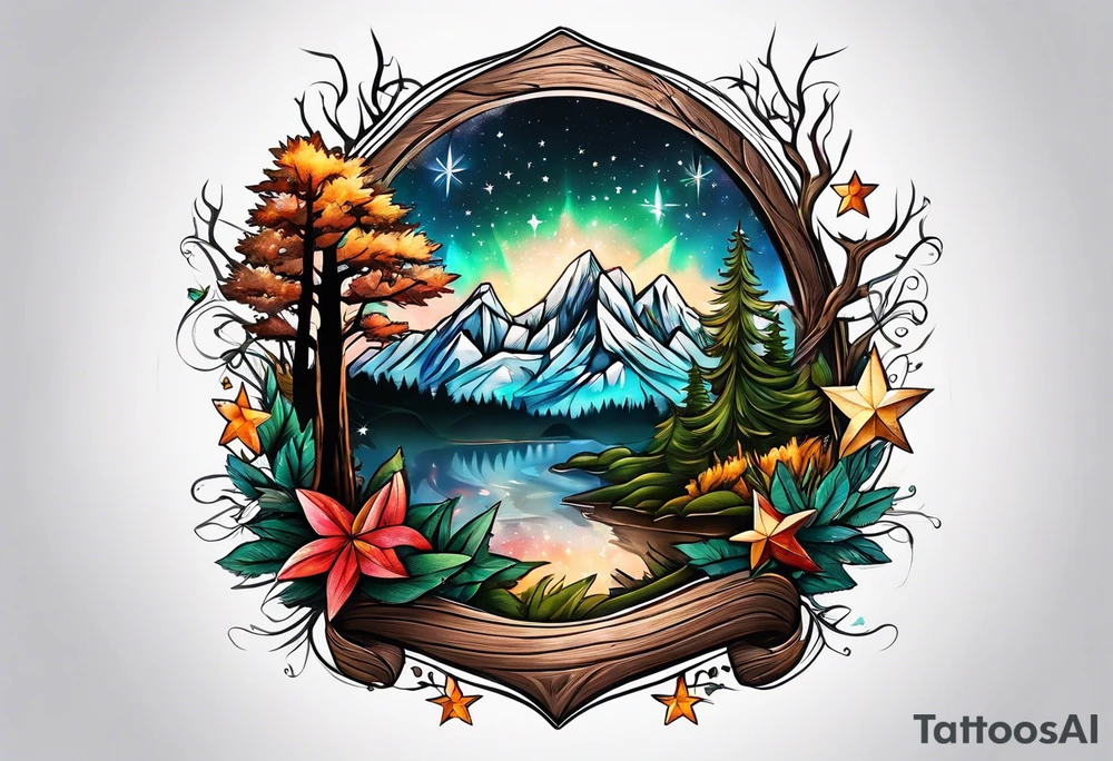 Woods nature stars family tattoo idea