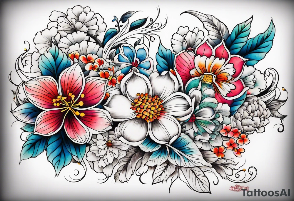 ornaments of flowers tattoo idea