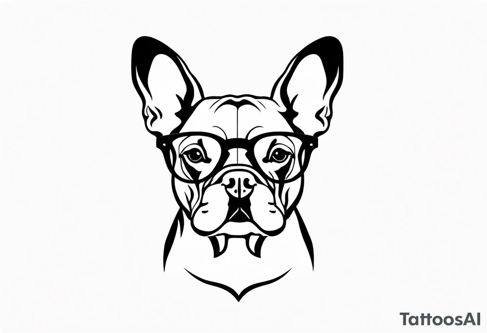 silhouette of french bull dog with glasses tattoo idea
